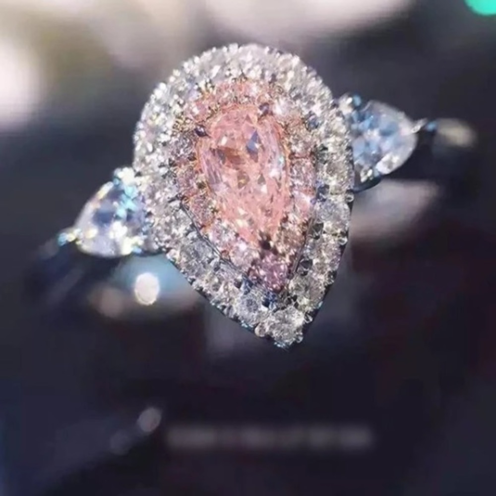 Pink AAA CZ Engagement Ring - Picture 2 of 5